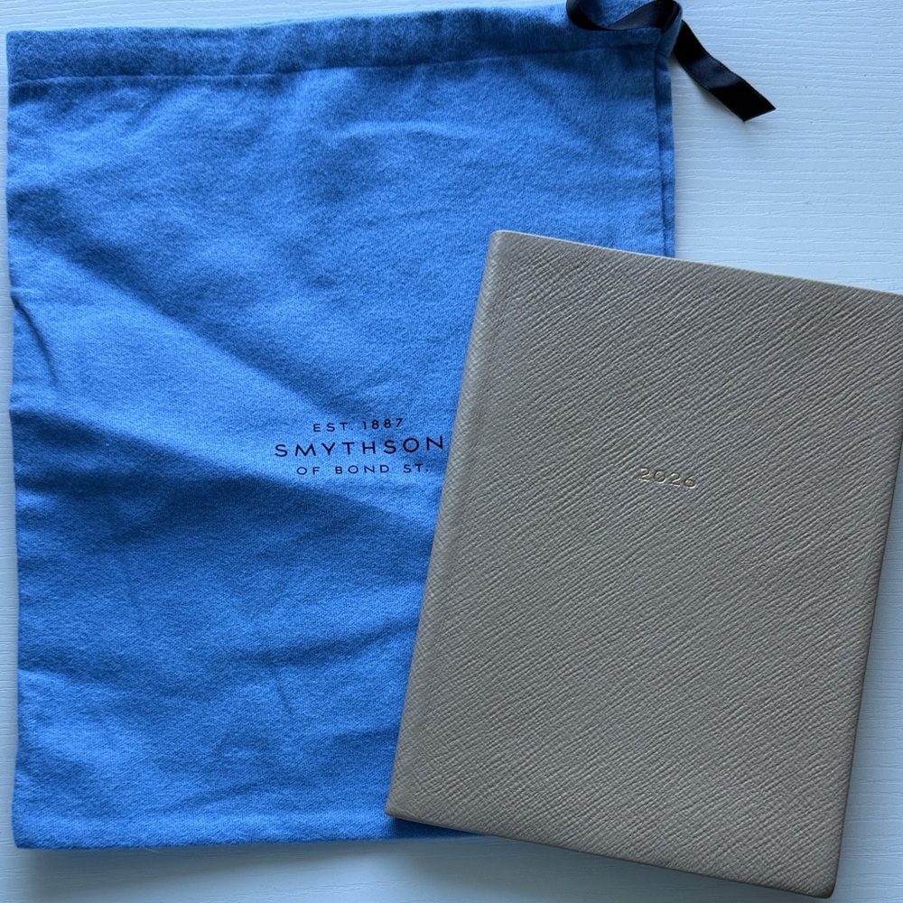 Smythson Sandstone SoHo Planner with Blue Dust Bag
